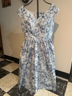 Hell Bunny Amazilia Blue Toile Bird Floral Dress Fit & Flare Rockabilly Small